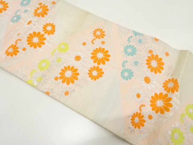 JAPANESE KIMONO / ANTIQUE RO FUKURO OBI / CHRYSANTHEMUM PATTERN WOVEN 
